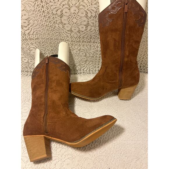 Western brown Faux Suede Boots, SZ 38 (USA 6.5-7), unbranded - Picture 5 of 6
